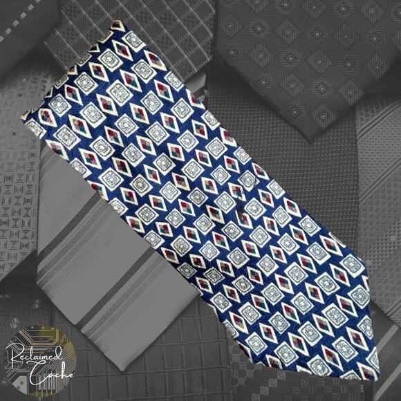 Blue Geometric Square and Diamond Tie - Picture 1 of 7
